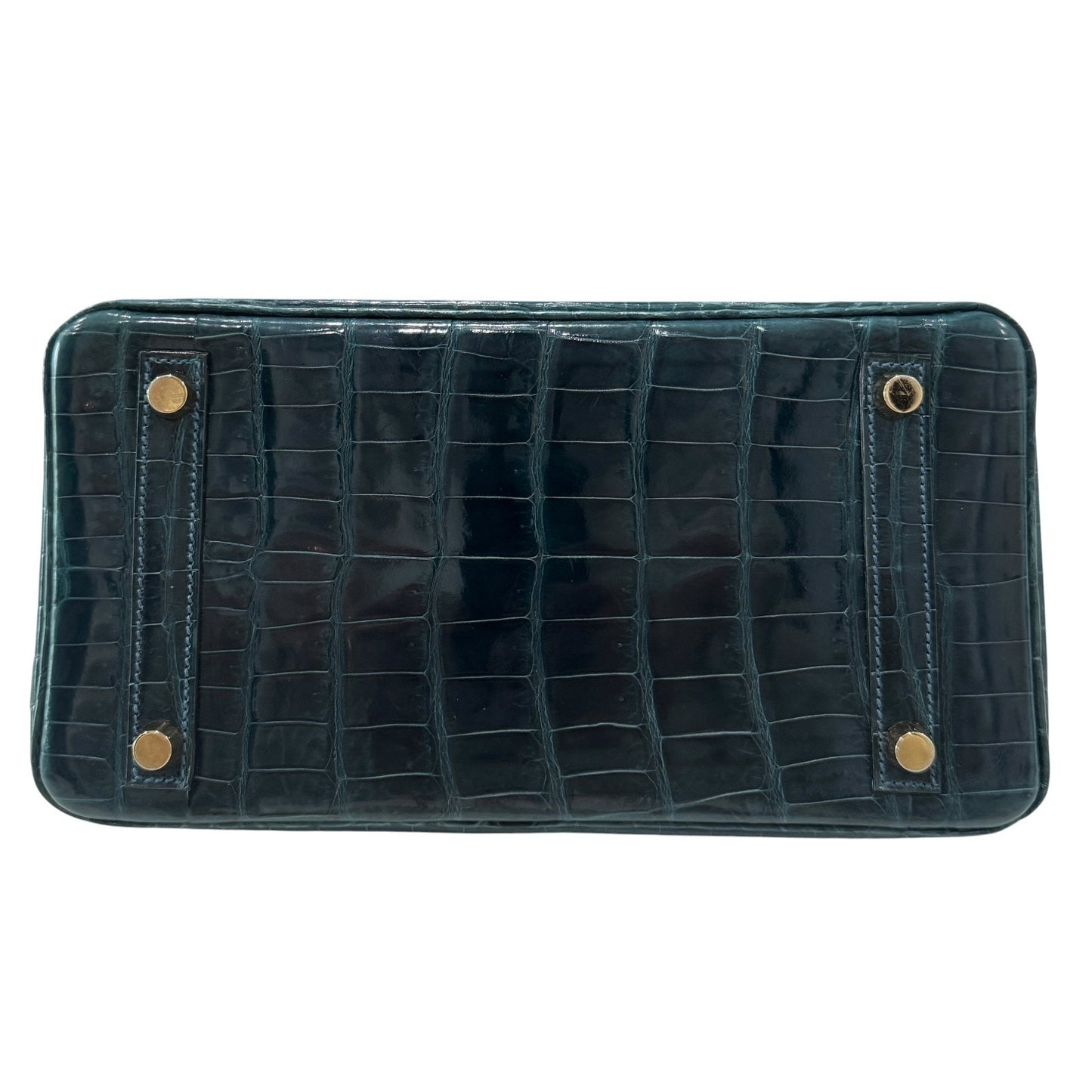 Hermes Birkin 25 Blue Colvert Green Niloticus Crocodile Leather Gold Hardware