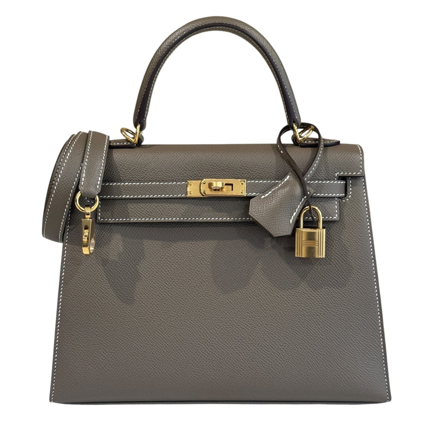 Hermes Kelly 25 Sellier Etoupe Gray Epsom Leather Gold Hardware