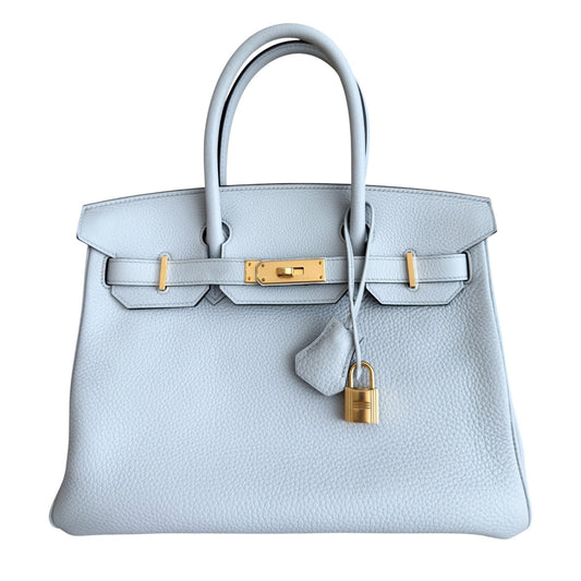 Hermes Birkin 30 Blue Pale Gray Togo Leather Gold Hardware Handbag Rare