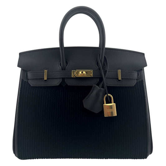 Hermes Birkin 25 Black Cote a Cote Swift Permabrass Hardware Rare