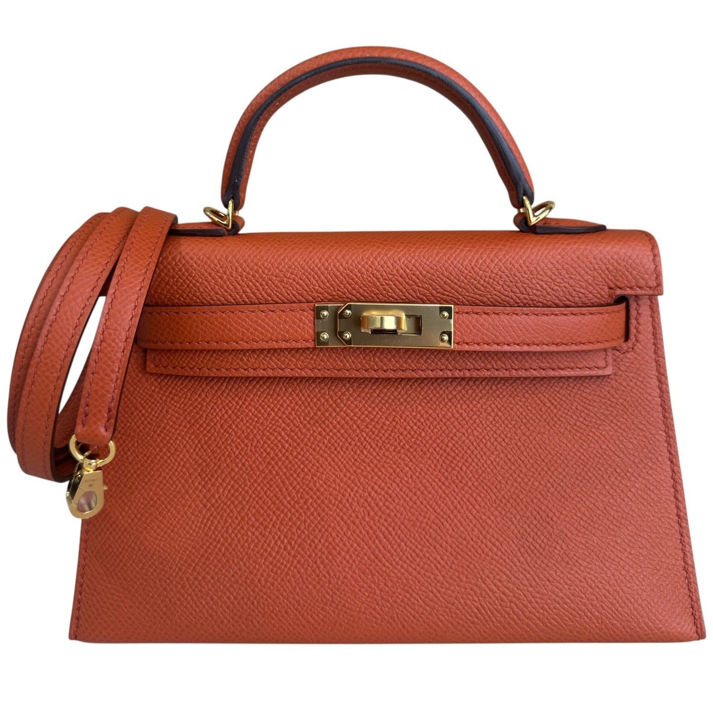 Hermes Kelly Mini 20 Terre Battue Orange Epsom Leather Gold Hardware RARE