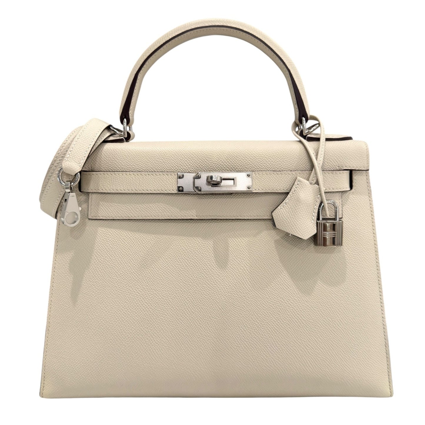 Hermes Kelly 28 Sellier Special Order Craie Gris Gray Epsom Leather Palladium