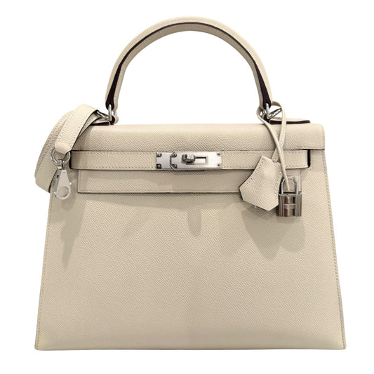 Hermes Kelly 28 Sellier Special Order Craie Gris Gray Epsom Leather Palladium