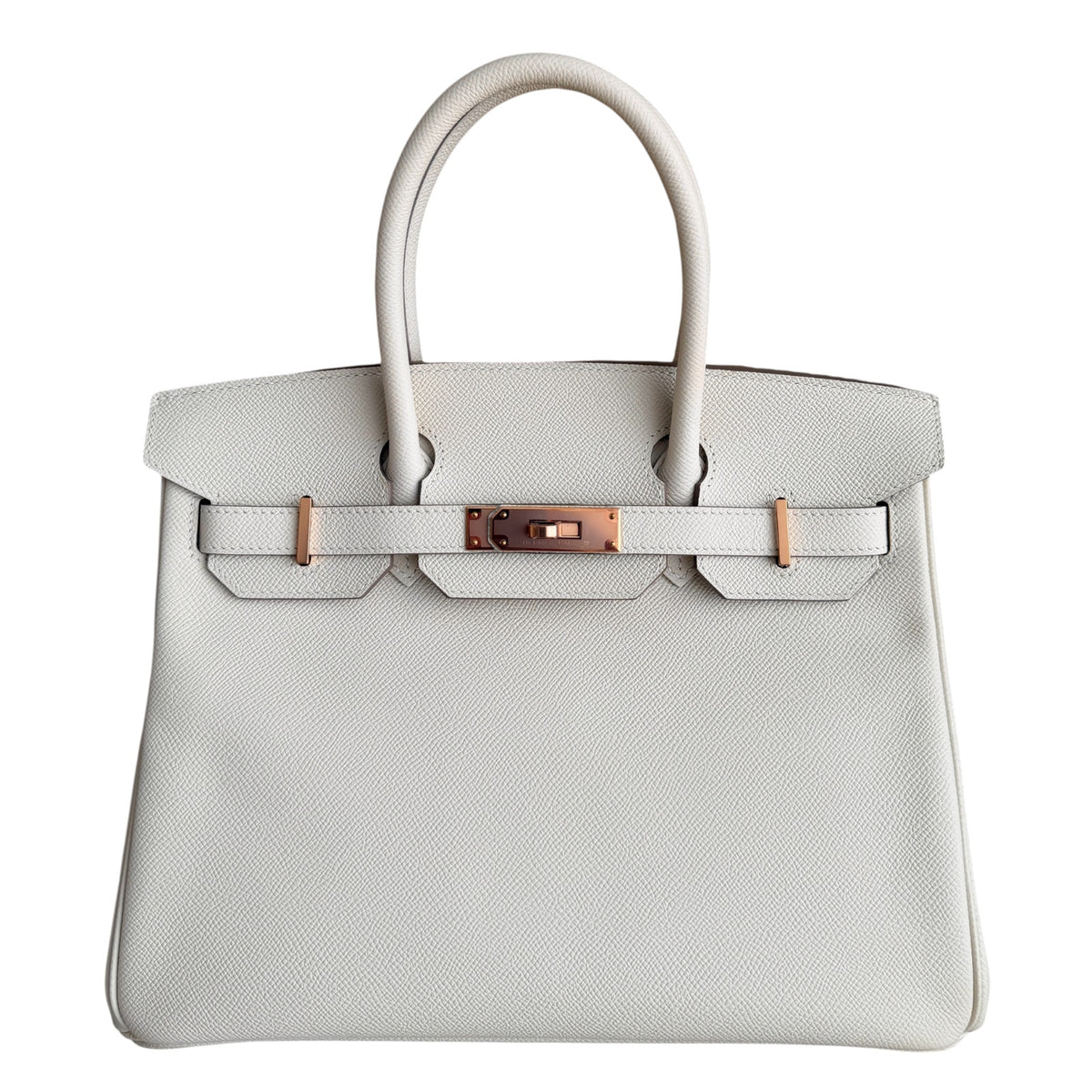 Hermes Birkin 30 Craie White Epsom Leather Rose Gold Hardware Handbag Rare