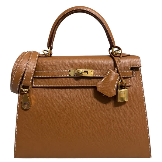 Hermes Kelly 25 Sellier Gold Tan Epsom Leather Gold Hardware