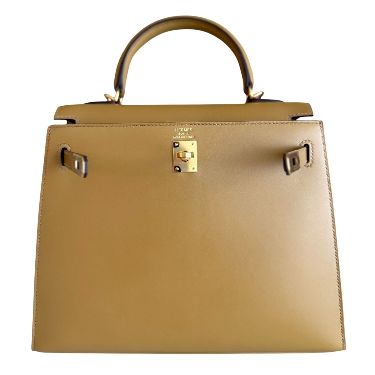 Hermes Kelly 25 Sellier Poussiere Tan Tadelakt Leather Gold Hardware RARE