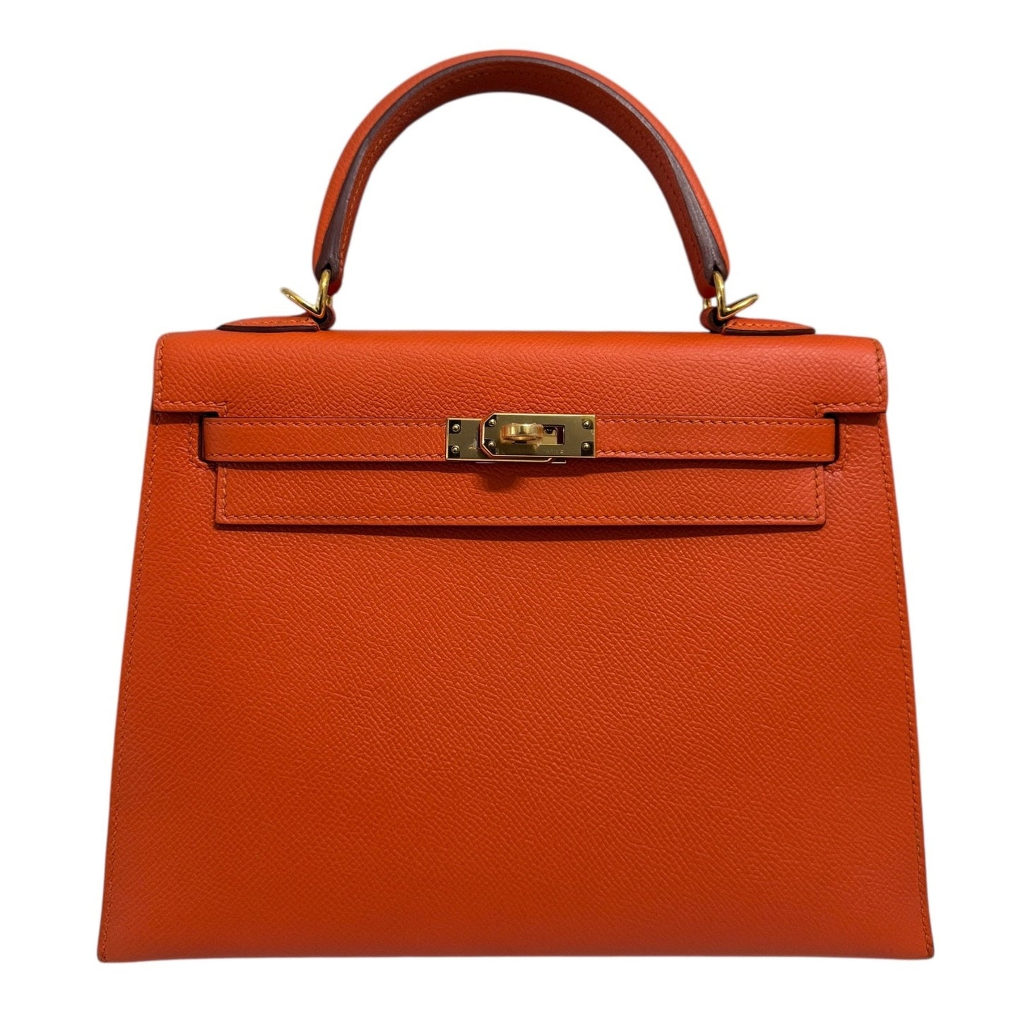 Hermes Kelly 25 Sellier Feu Orange Epsom Leather Gold Hardware