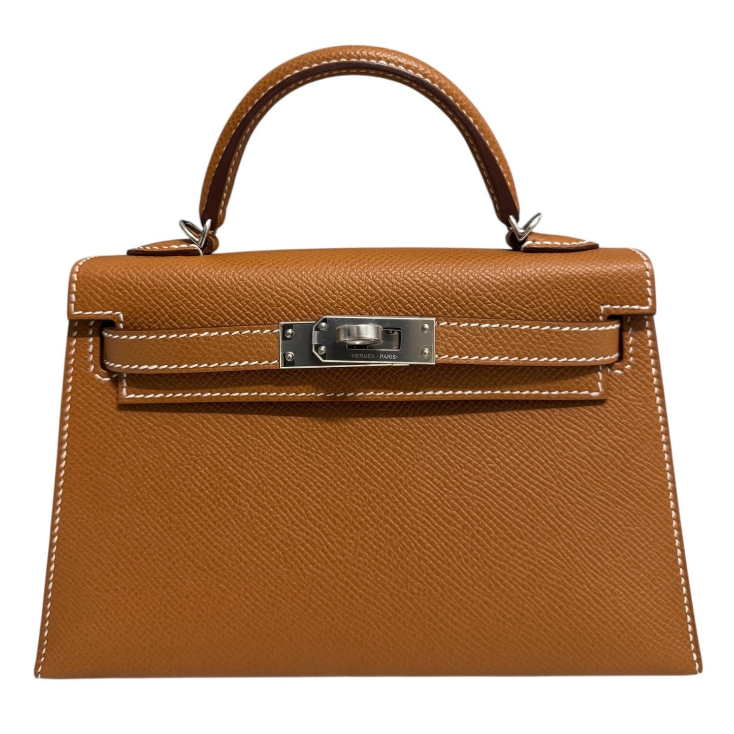 Hermes Kelly Mini 20 Gold Tan Epsom Leather 2 Shoulder Straps Palladium Hardware