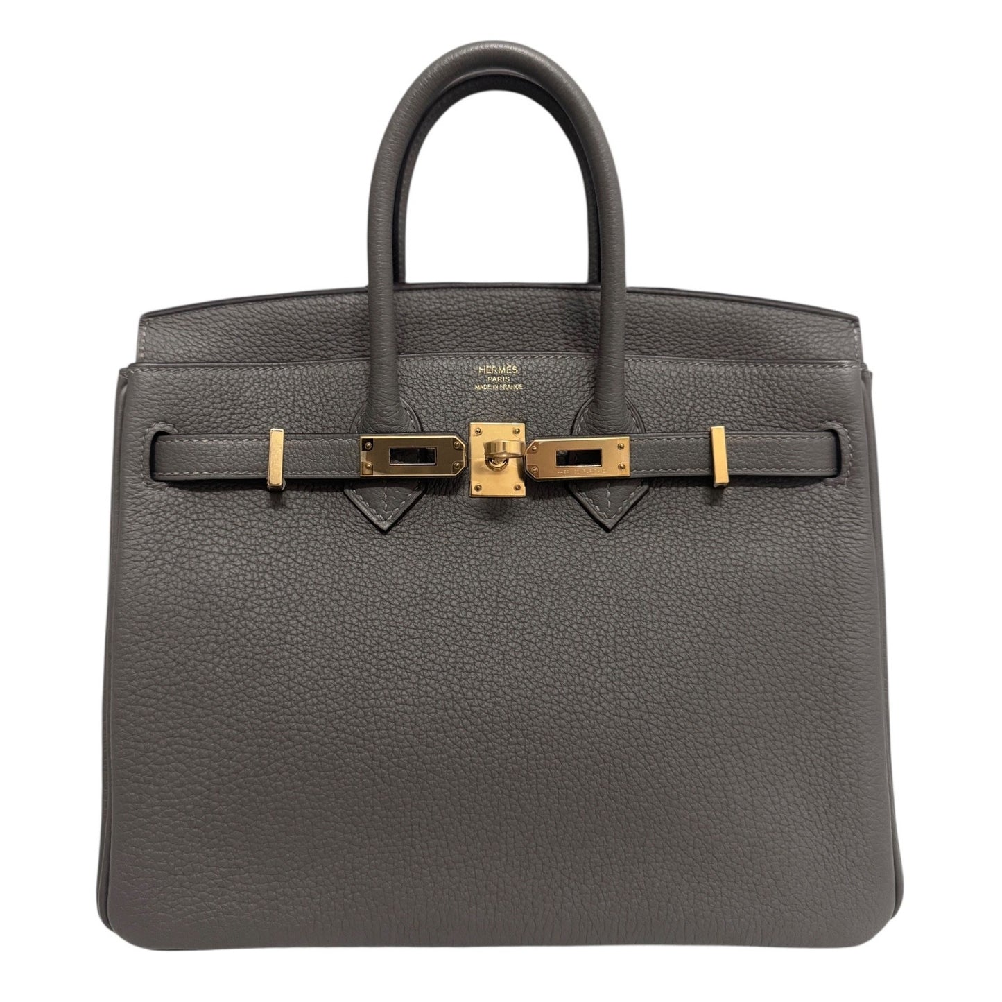 Hermes Birkin 25 Gris Meyer Gray Togo Leather Gold Hardware Handbag NEW