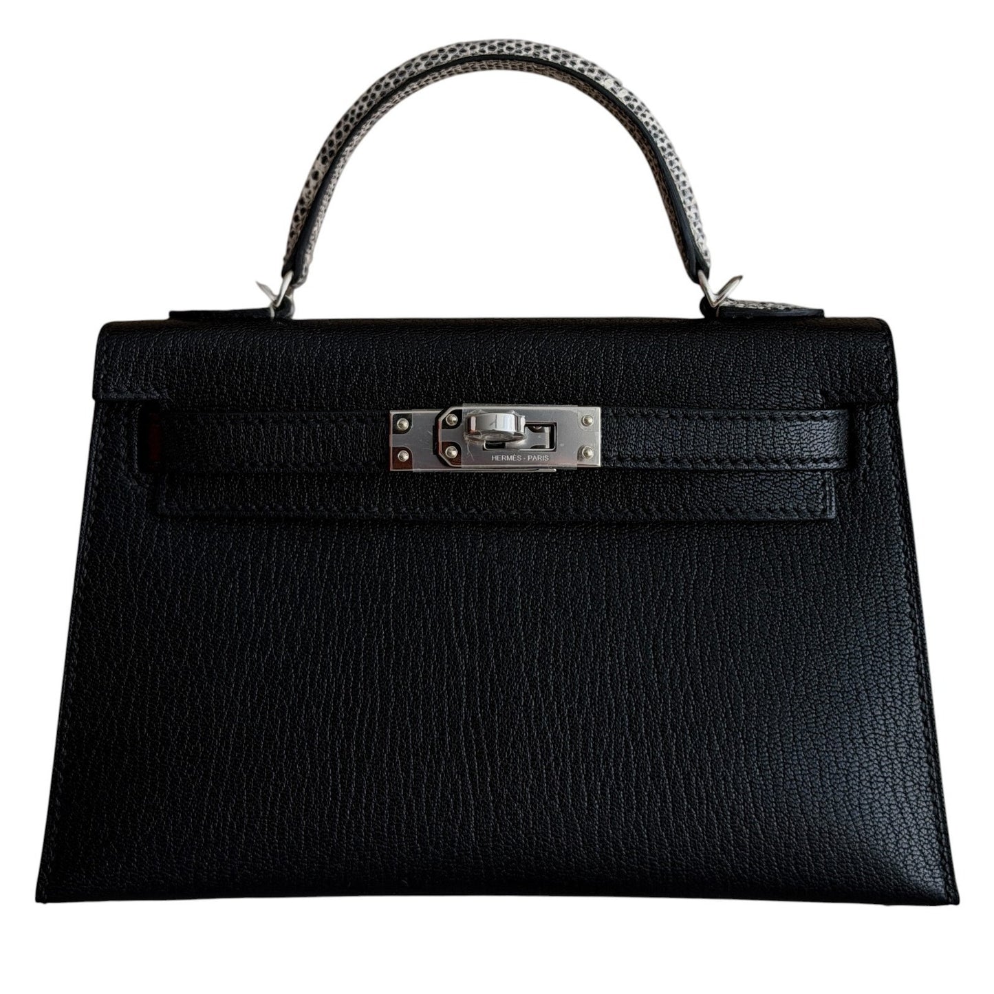 Hermes Mini Kelly Touch Black Chamkila Chevre Leather Lizard Palladium Hardware