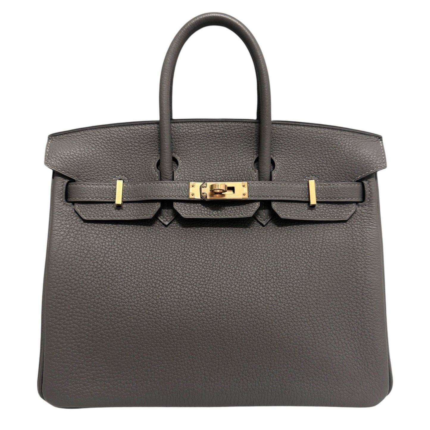 Hermes Birkin 25 Gris Meyer Gray Togo Leather Gold Hardware Handbag NEW
