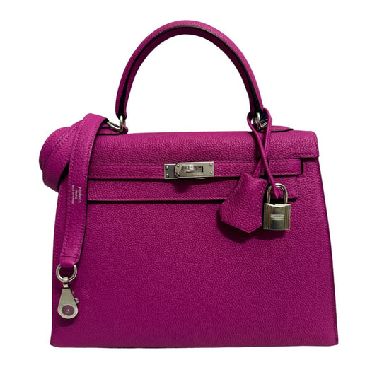 Hermes Kelly 25 Sellier Special Order Rose Pourpre Pink Togo Palladium HWR RARE