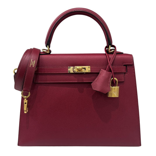 Hermes Kelly 25 Sellier Rouge Grenat Red Epsom Leather Gold Hardware RARE