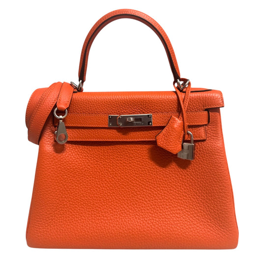 Hermes Kelly 28 Orange Togo Leather Palladium Hardware