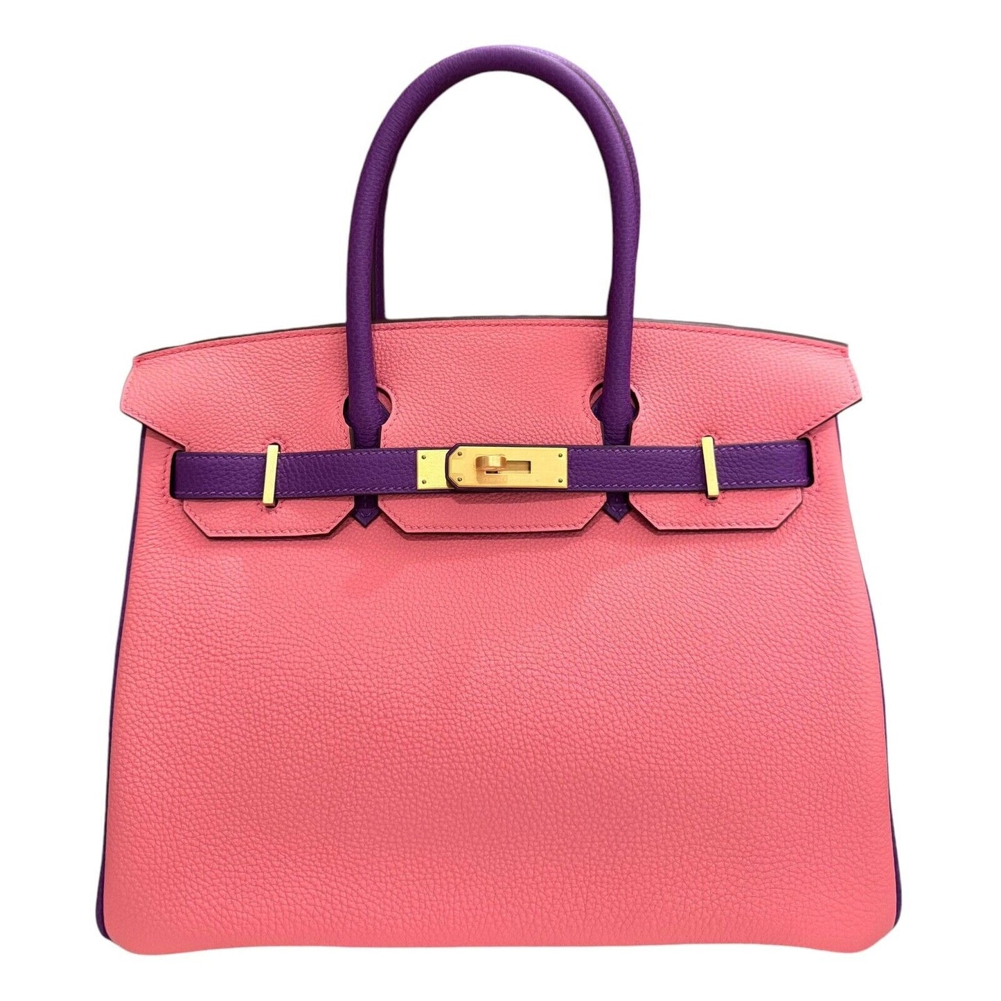 Hermes Birkin 30 Special Order Pink Rose Lipstick & Anemone Purple Brushed Gold