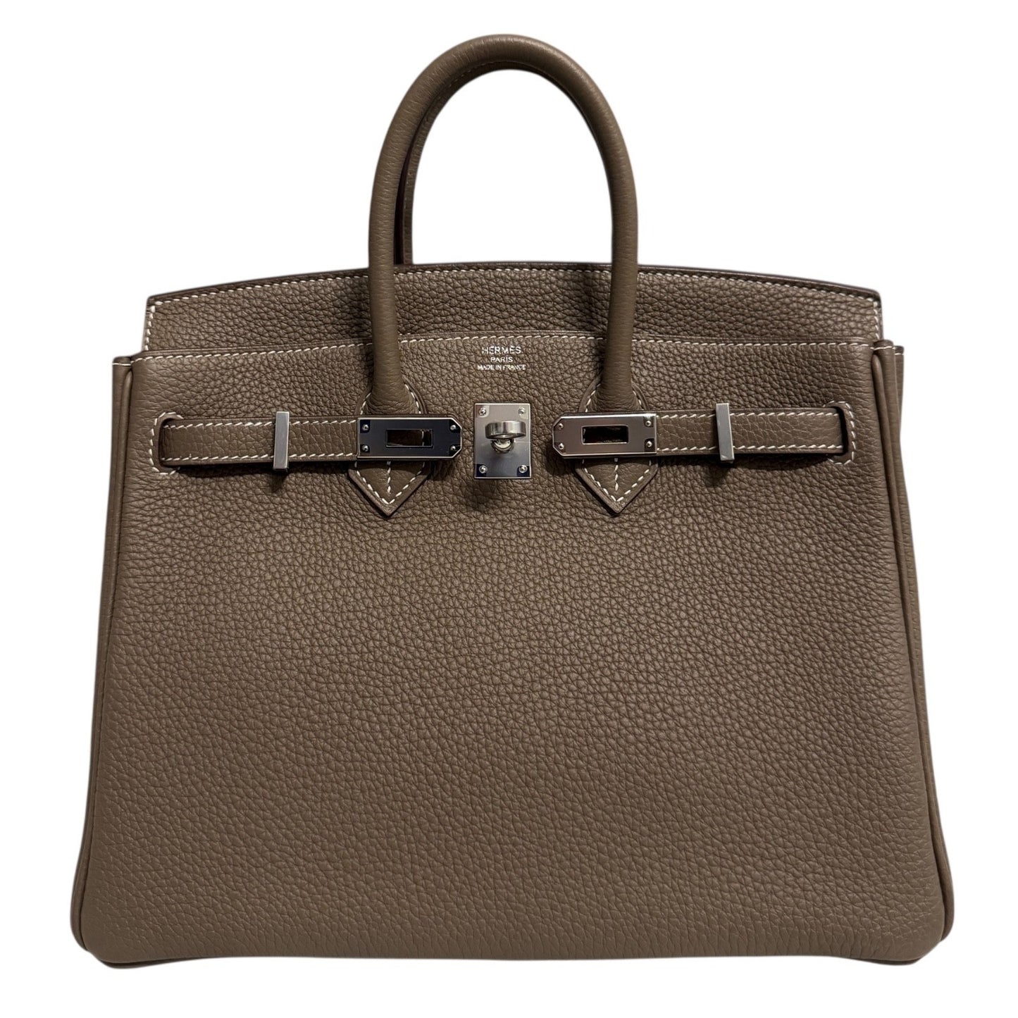 Hermes Birkin 25 Etoupe Gray Togo Leather Palladium Hardware Handbag