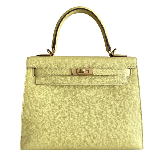 Hermes Kelly 25 Sellier Jaune Poussin Yellow Epsom Leather Gold Hardware