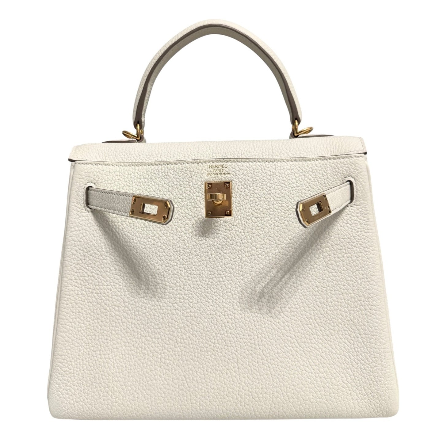 Hermes Kelly 25 Mushroom Gray White Togo Leather Gold Hardware