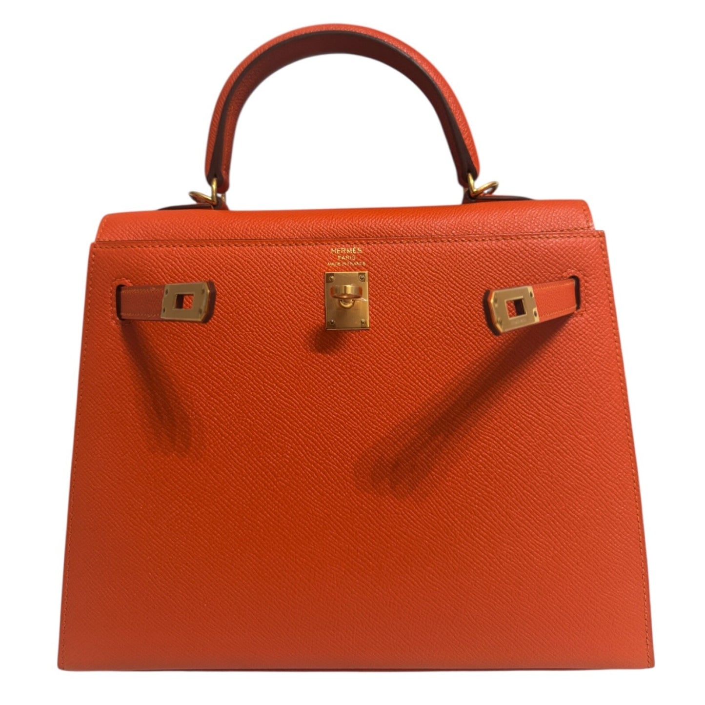 Hermes Kelly 25 Sellier Feu Orange Epsom Leather Gold Hardware