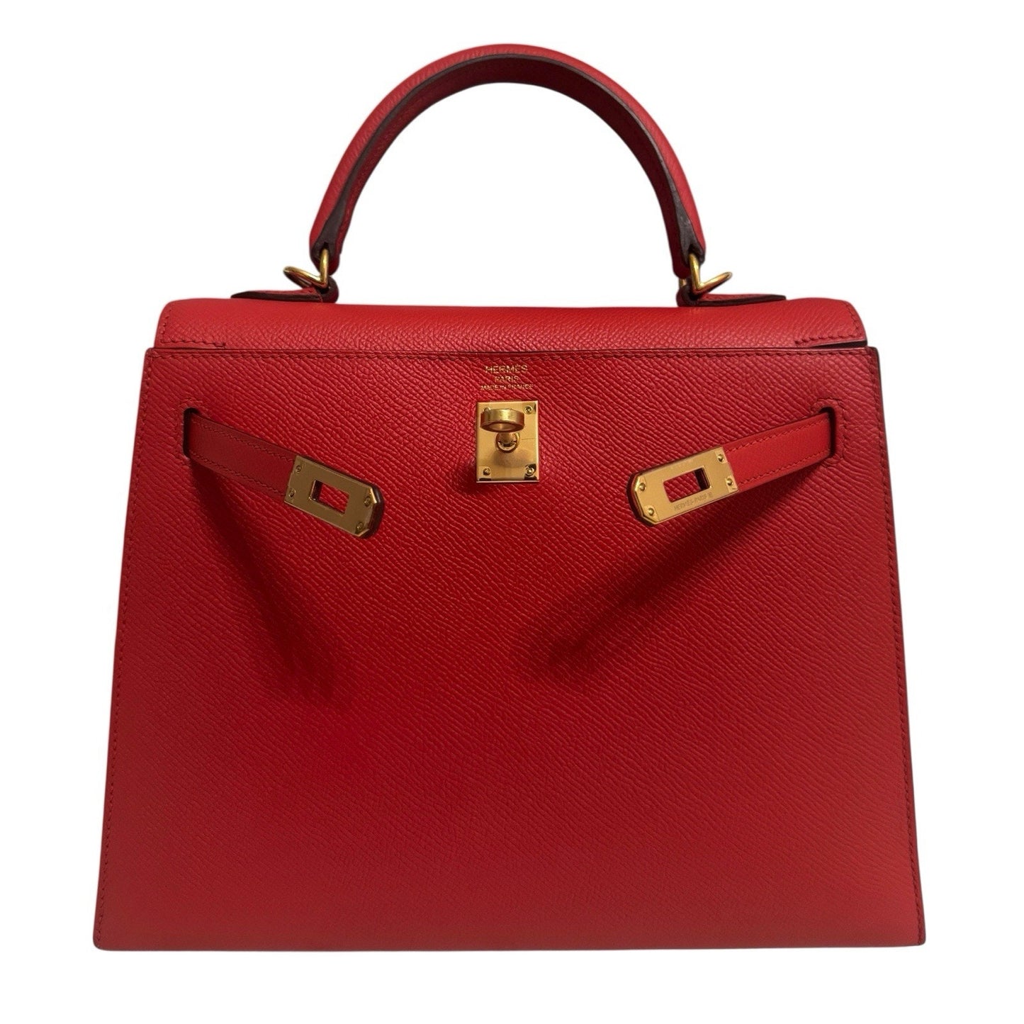 Hermes Kelly 25 Sellier Rouge Tomate Red Epsom Leather Gold Hardware RARE