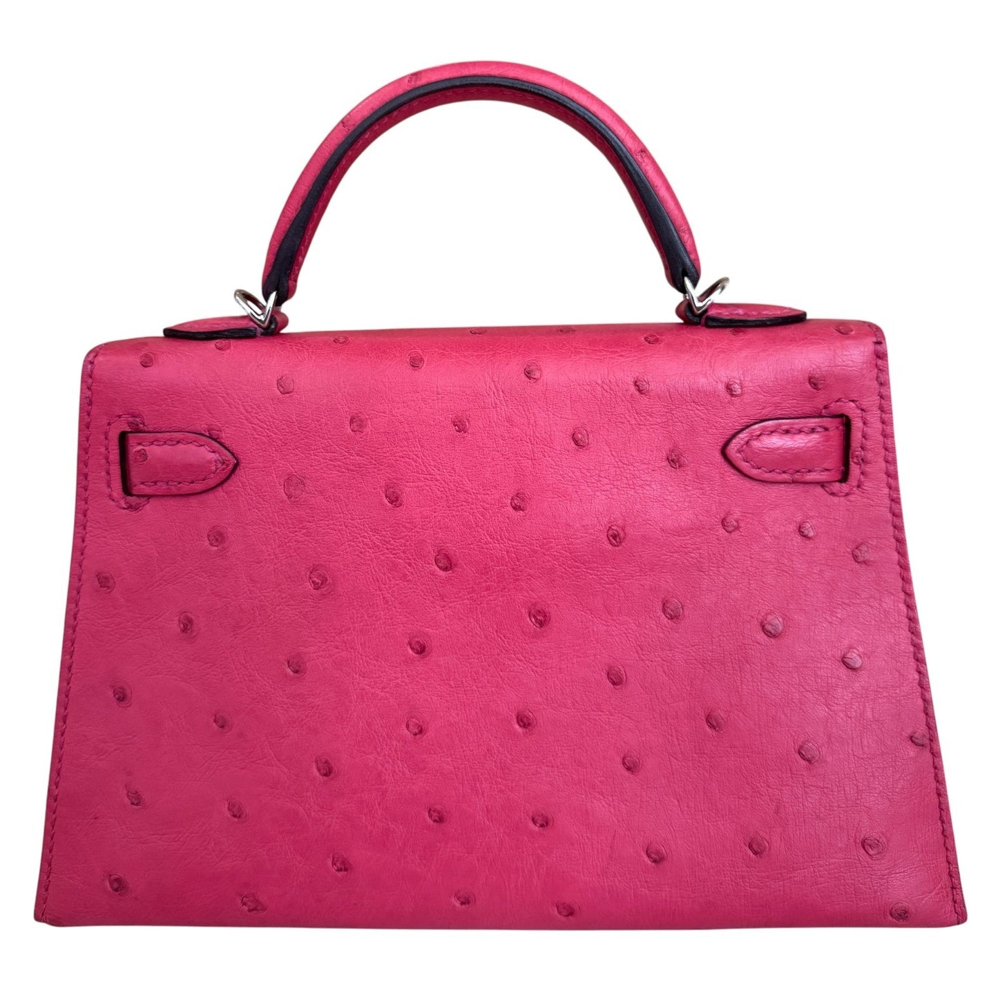 Hermes Kelly Mini 20 Rose Tyrien Pink Ostrich Leather Palladium Hardware RARE