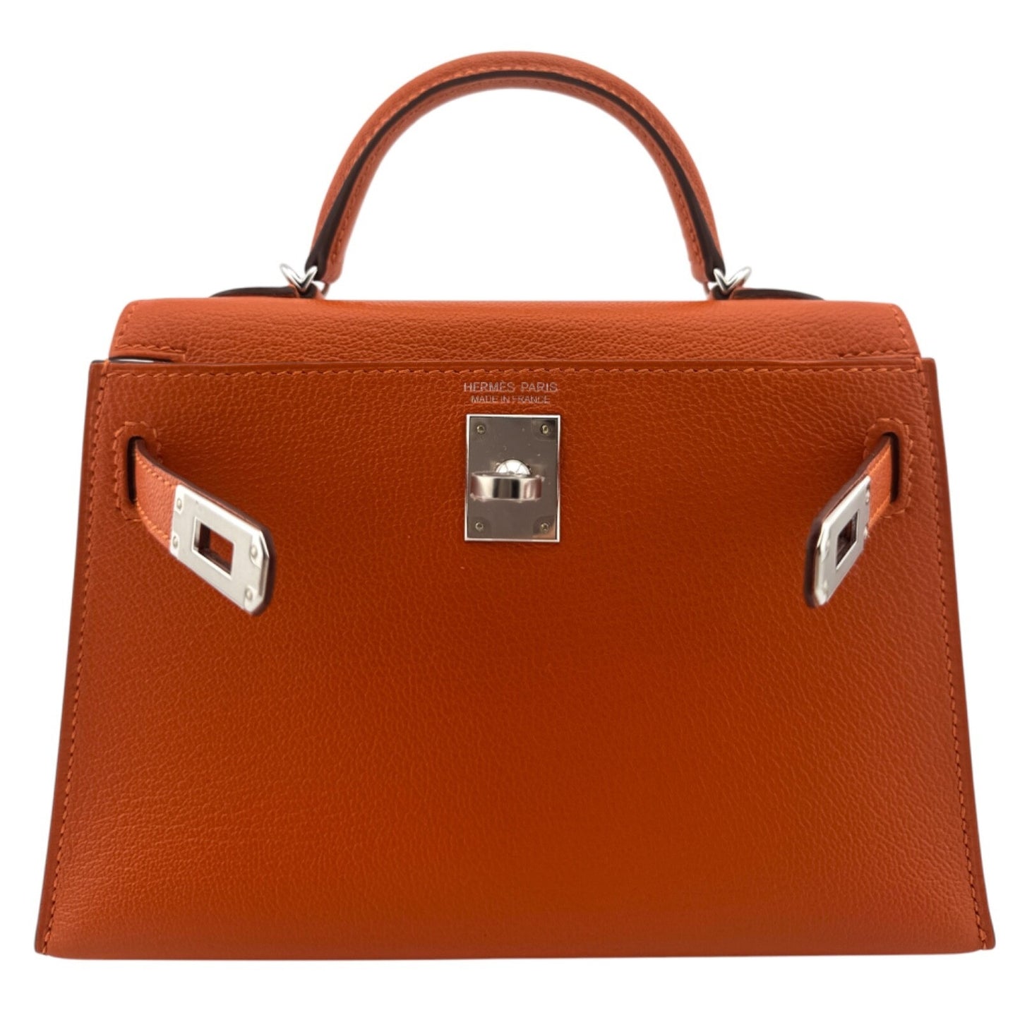 Hermes Kelly Mini 20 Verso Feu Orange & Rose Eglantine Pink Chèvre Palladium Hwr