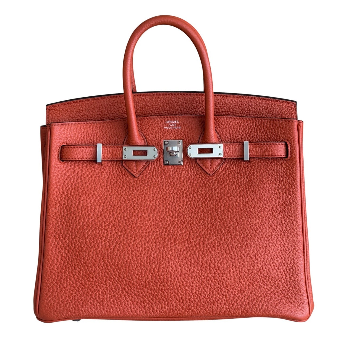 Hermes Birkin 25 Verso Feu Orange Cuivre Togo Leather Palladium Hardware RARE