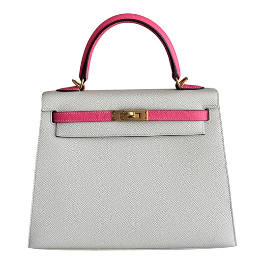Hermes Kelly 25 Sellier Special Order Craie Rose Azalee Pink Epsom Gold Hardware