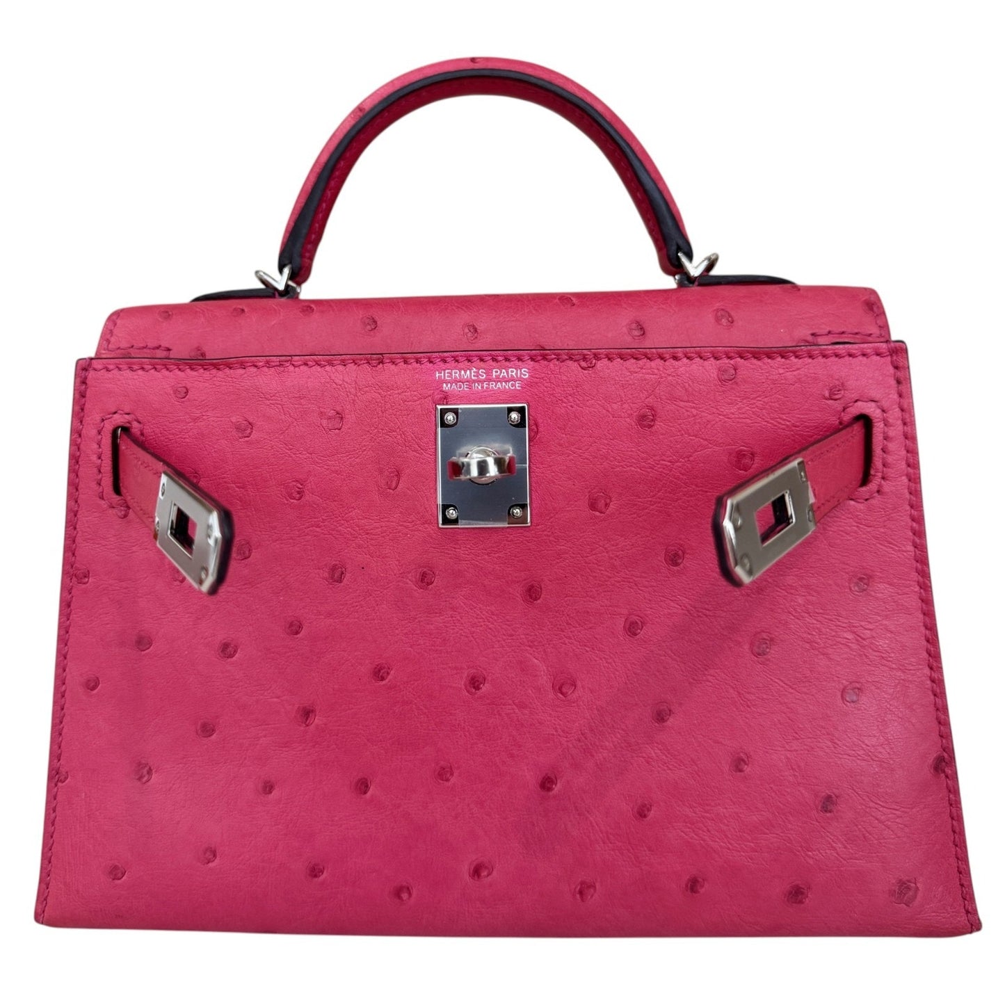 Hermes Kelly Mini 20 Rose Tyrien Pink Ostrich Leather Palladium Hardware RARE
