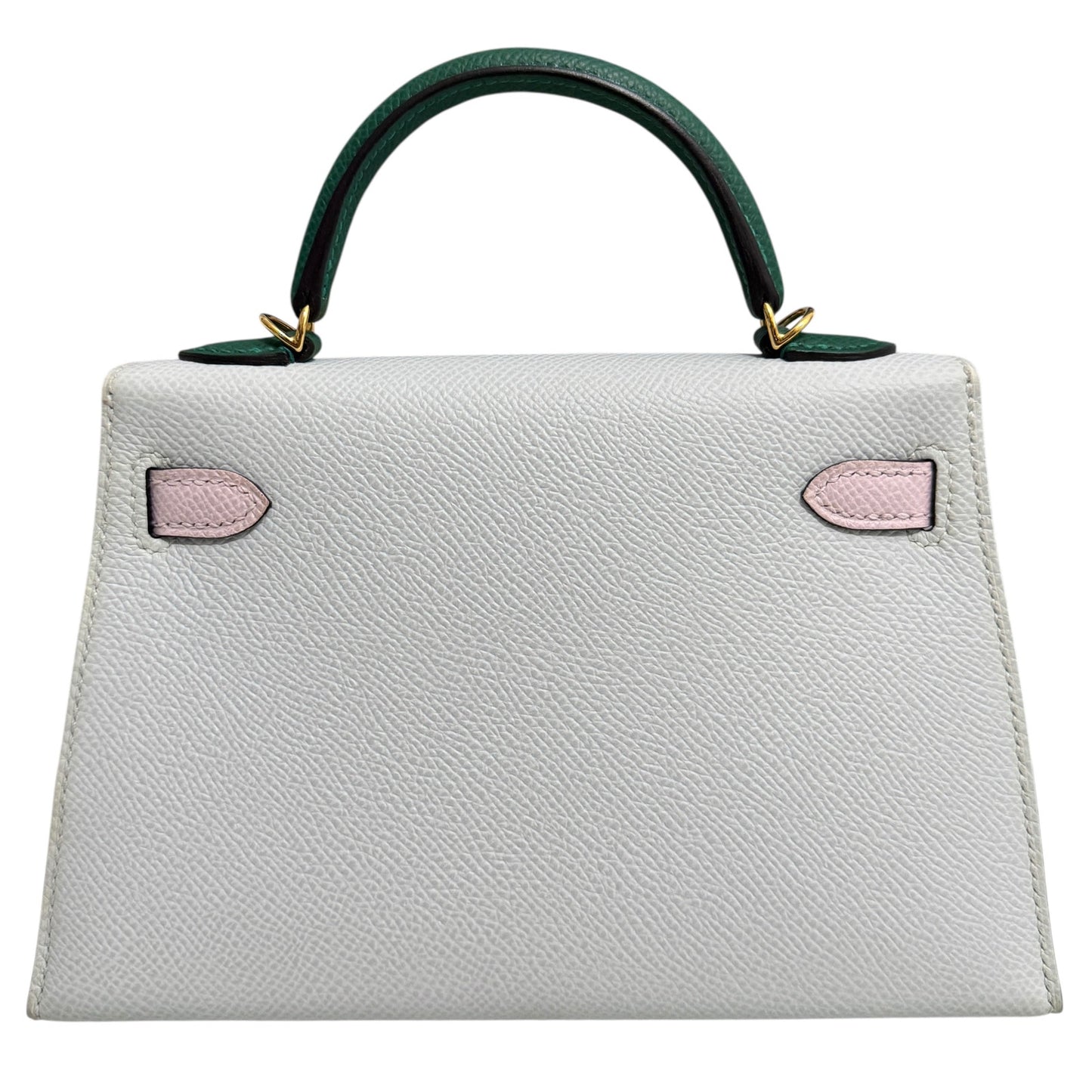 Hermes Mini Kelly Tri Color Gris Platine Mauve Pale and Vert Moyen Epsom Gold Hardware