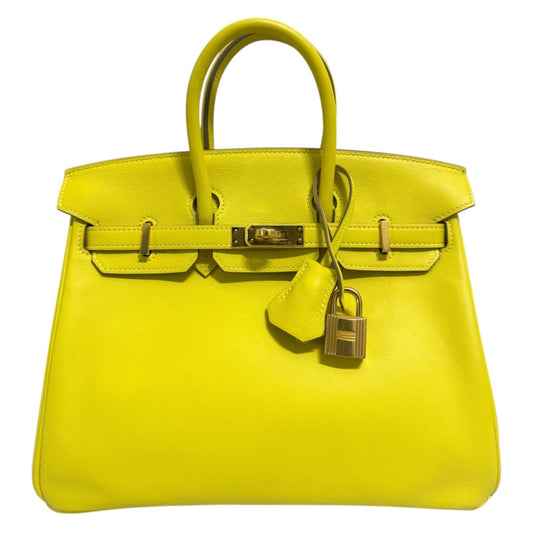 Hermes Birkin 25 Lime Yellow Leather Gold Hardware Handbag RARE