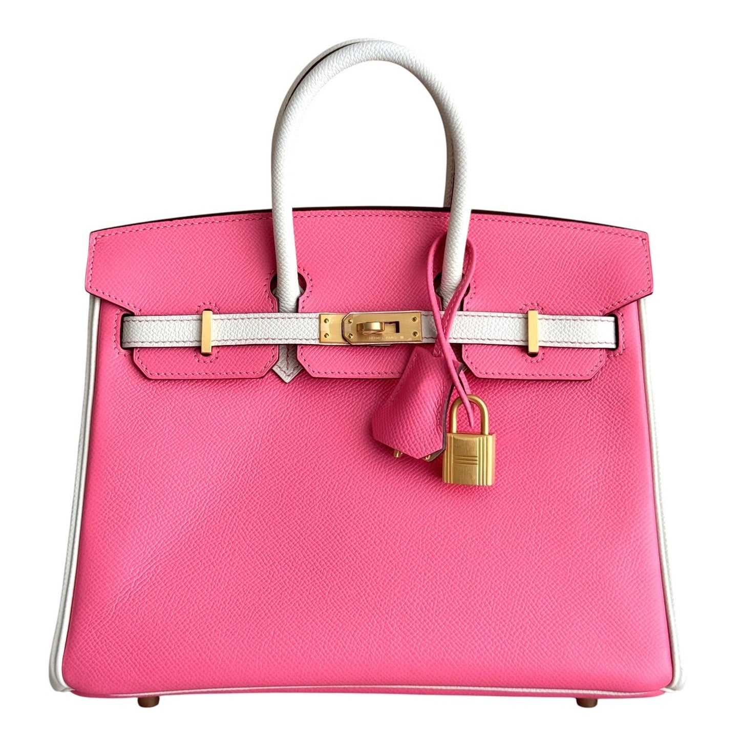 Hermes Birkin 25 Special Order Rose Azalee and Craie Epsom Leather Brushed Gold