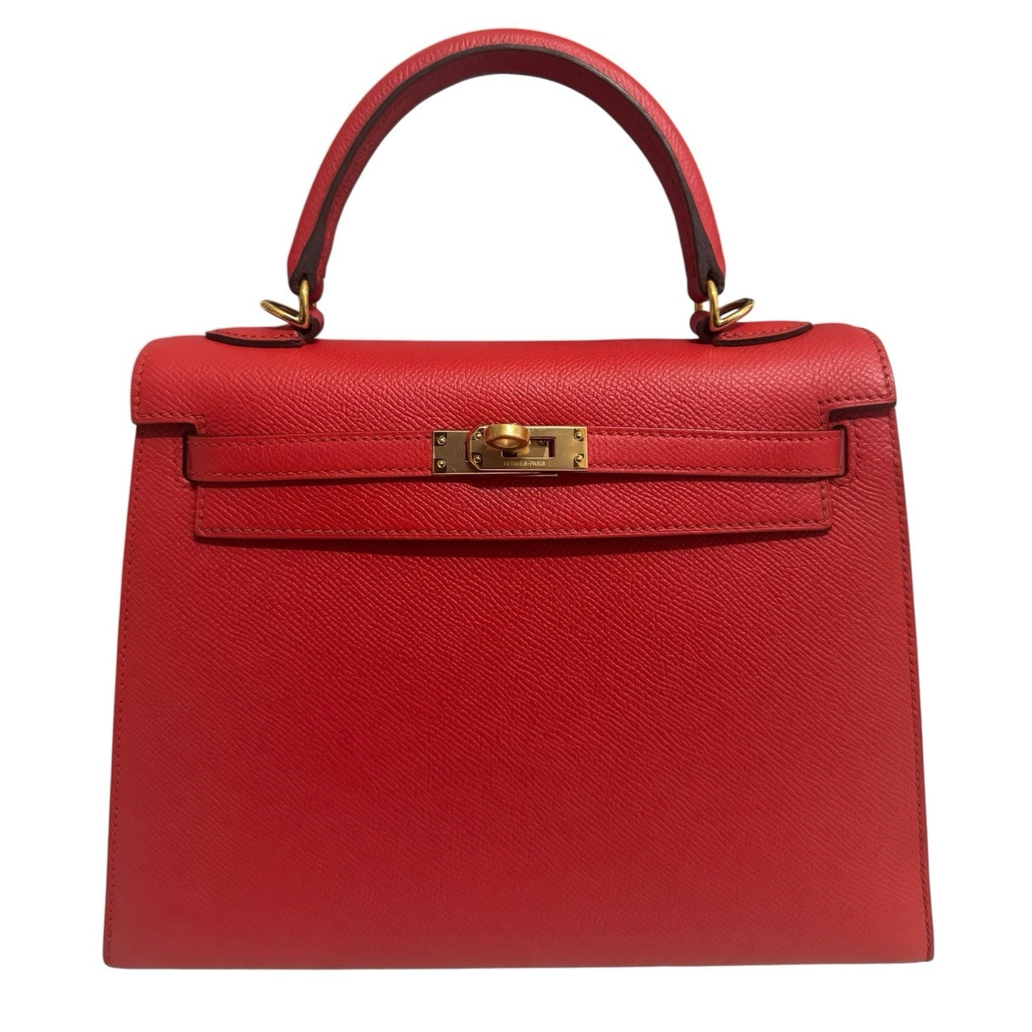Hermes Kelly 25 Sellier Rouge Tomate Red Epsom Leather Gold Hardware RARE