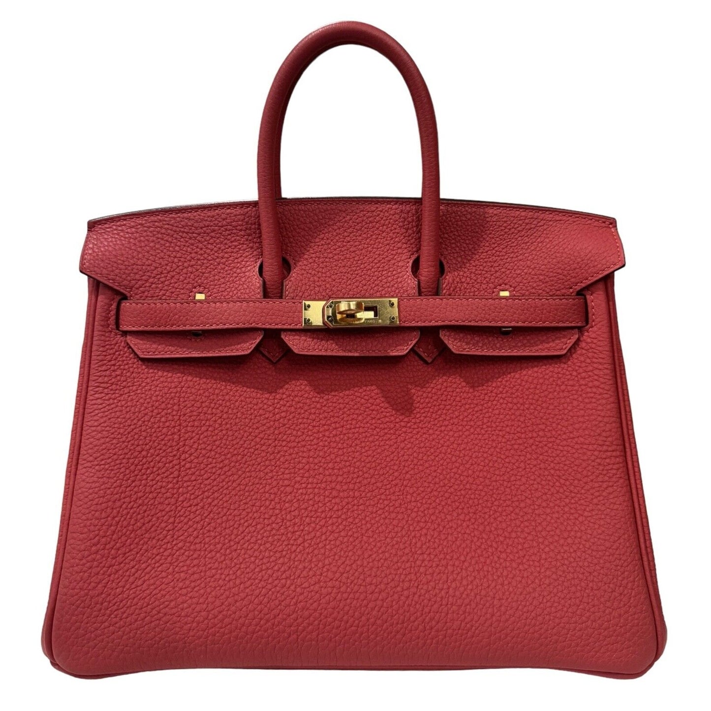 Hermes Birkin 25 Rouge Pivone Red Togo Leather Handbag Bag Gold Hardware