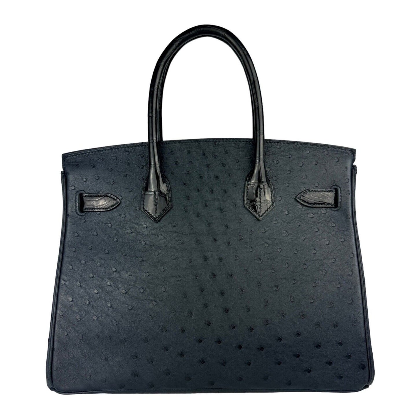 Hermes Birkin 30 Touch Blue Indigo Ostrich Black Crocodile Palladium Hardware