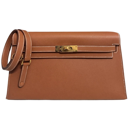 Hermès Kelly Elan Gold Madame Leather Gold Hardware Clutch Shoulder Bag