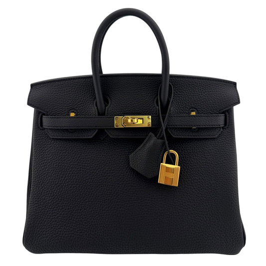 Hermes Birkin 25 Black Noir Togo Leather Gold Hardware Handbag