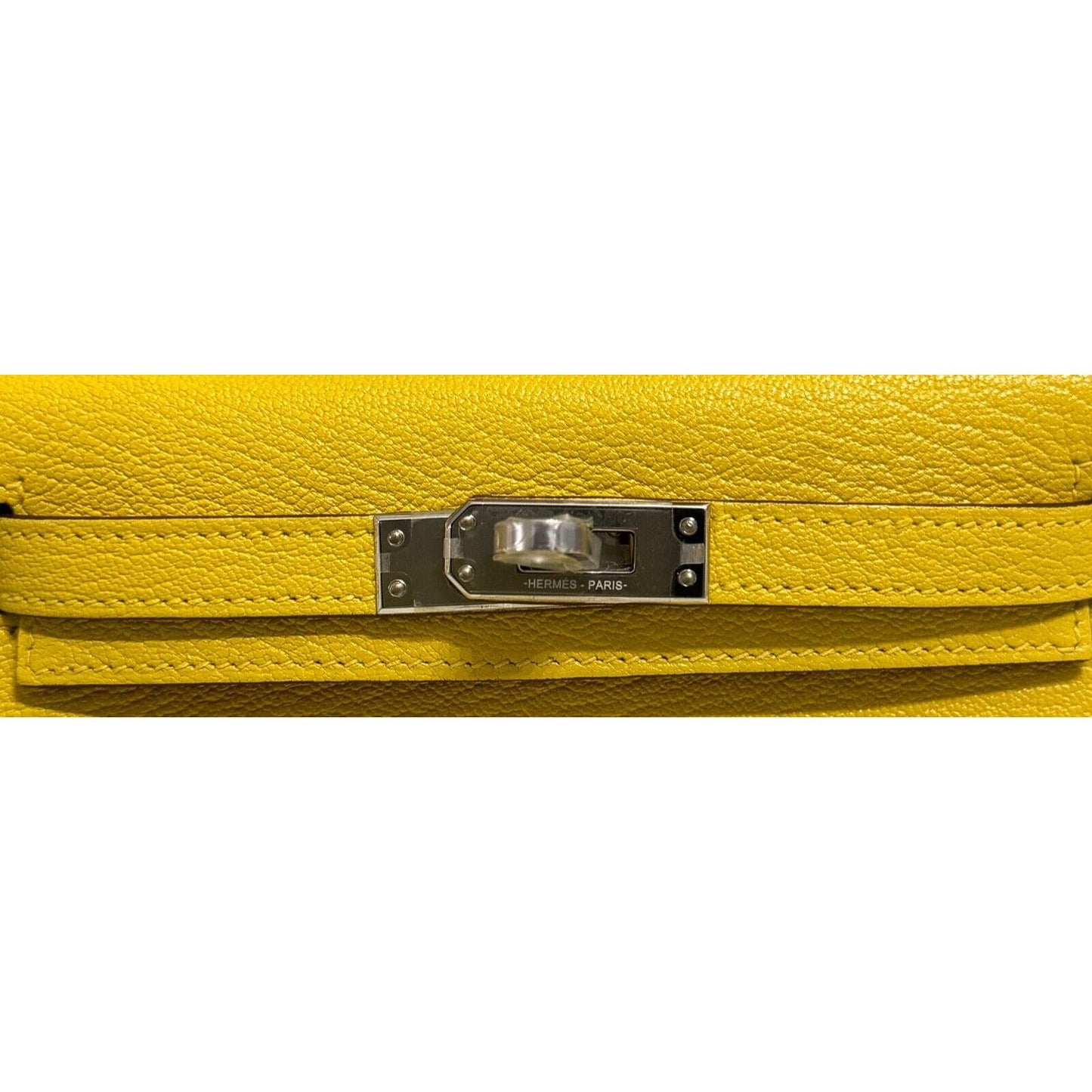 Hermes Kelly Mini 20 Verso Jaune Naples Yellow Orange Chèvre Leather Palladium