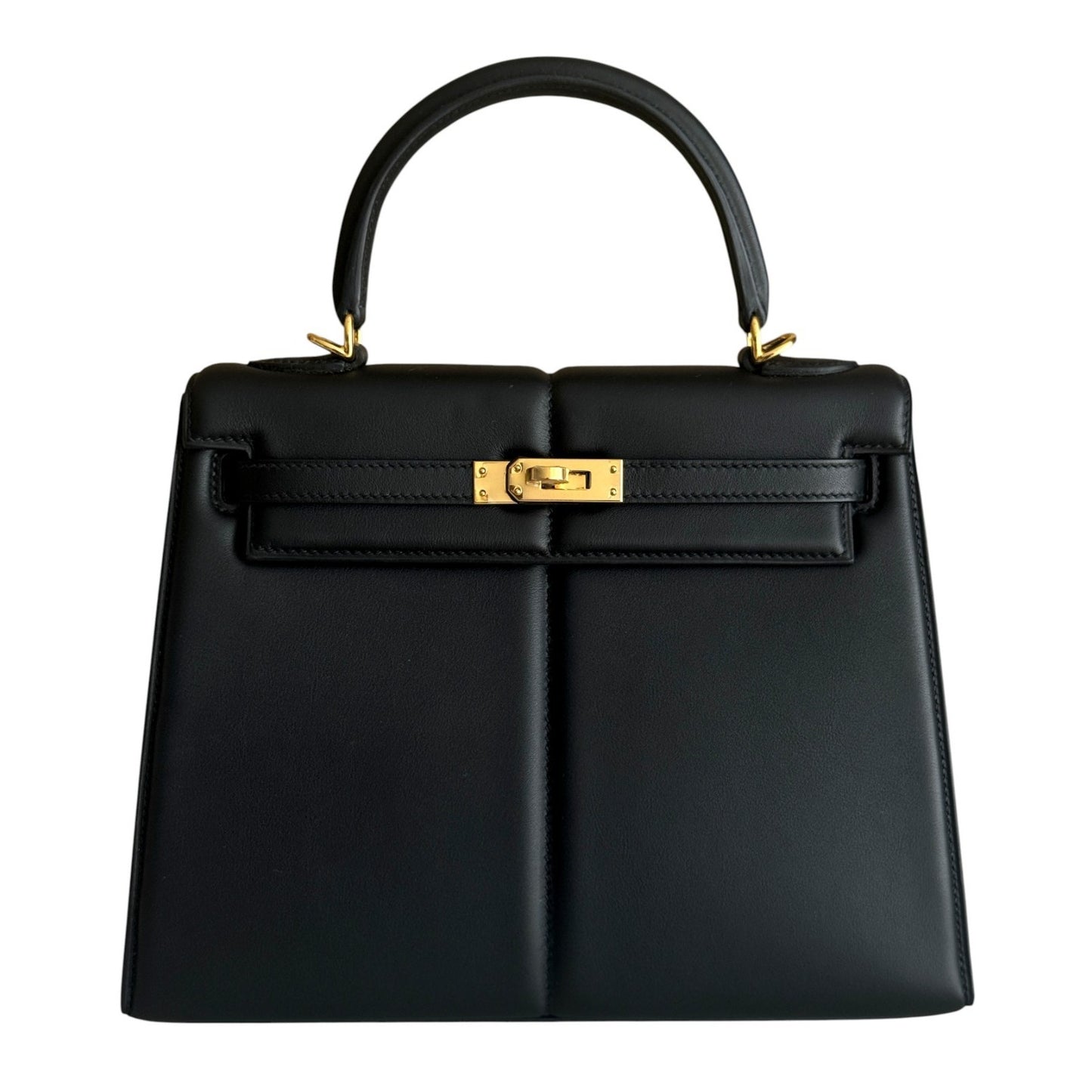 Hermes Kelly 25 Sellier Black Noir Padded Leather Gold Hardware Limited Edition