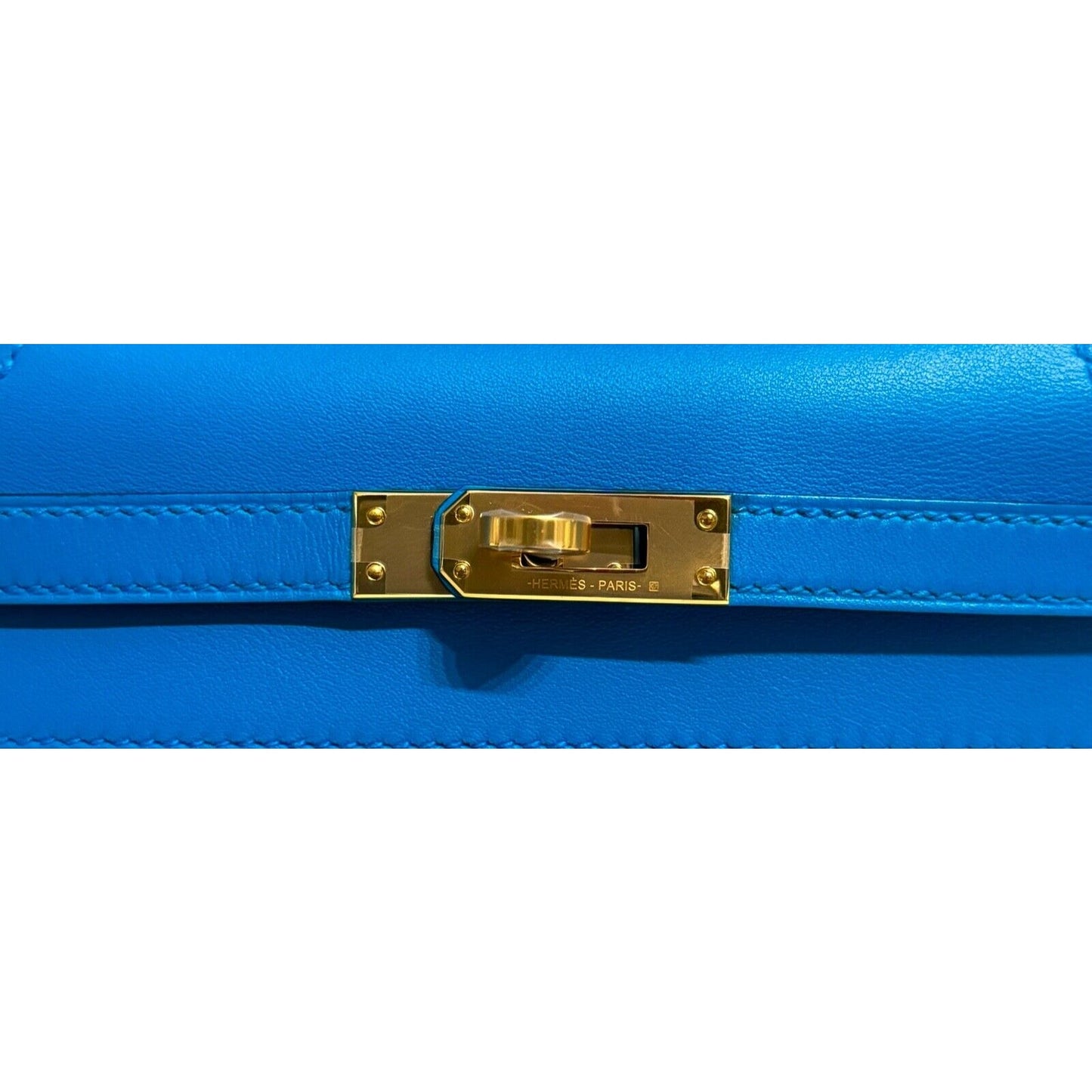 Hermès Pochette Kelly Mini Swift Blue Frida Gold Hardware