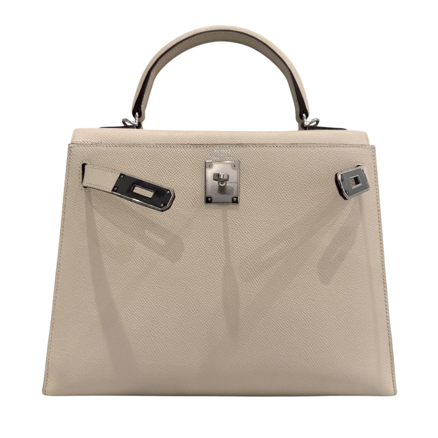 Hermes Kelly 28 Sellier Special Order Craie Gris Gray Epsom Leather Palladium