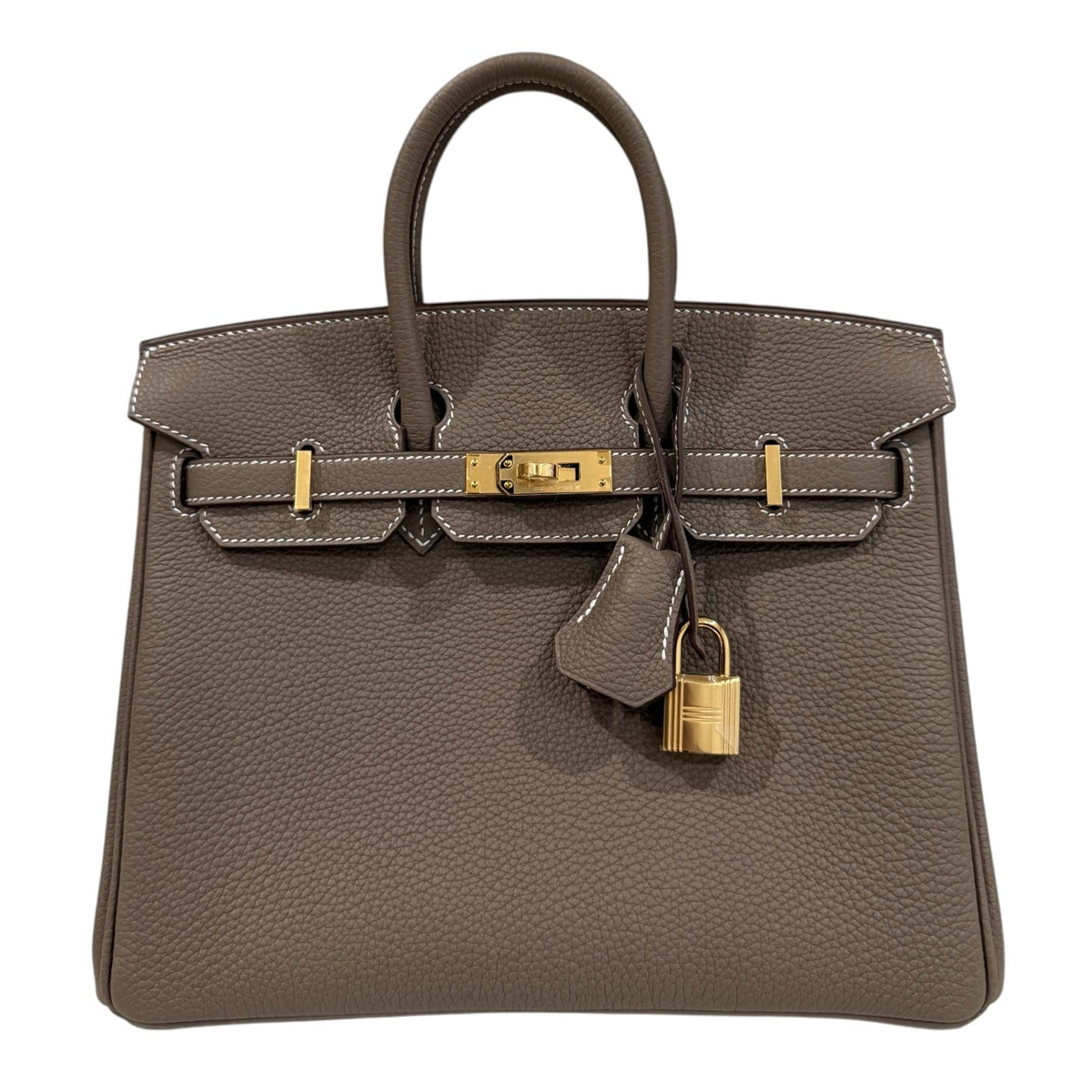 Hermes Birkin 25 Etoupe Gray Togo Leather Gold Hardware Handbag NEW