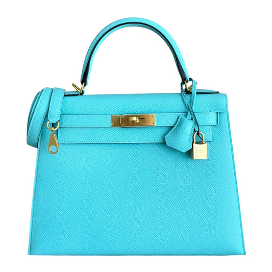 Hermes Kelly 28 Sellier Blue Atoll Epsom Leather Gold Hardware
