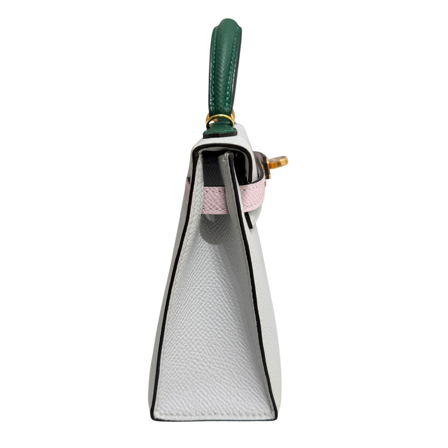 Hermes Mini Kelly Tri Color Gris Platine Mauve Pale and Vert Moyen Epsom Gold Hardware