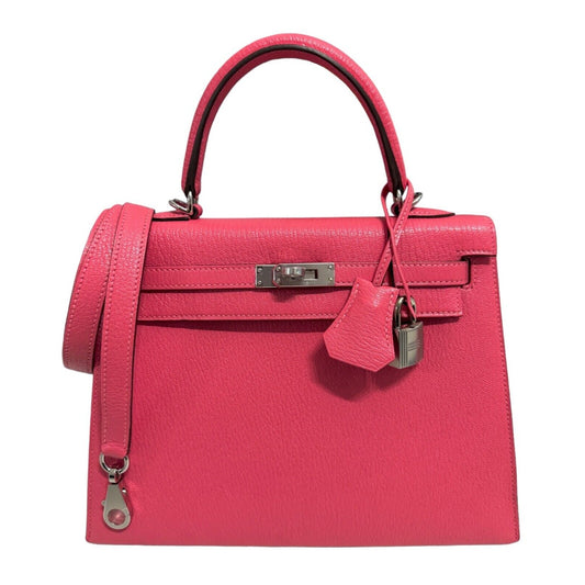 Hermes Kelly 25 Sellier Rose Azalee Azalea Pink Chevre Leather Palladium Hardwar