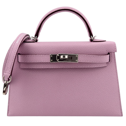 Hermes Kelly Mini 20 Mauve Sylvester Pink Epsom Leather Palladium Hardware RARE