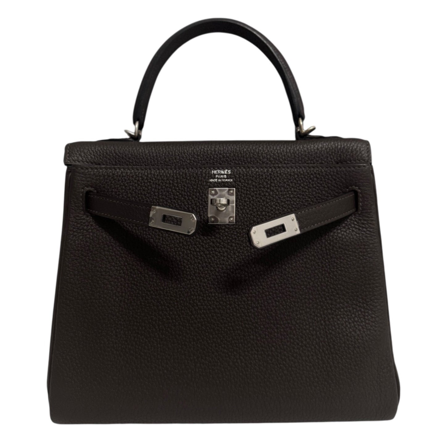 Hermes Kelly 25 Ebene Brown Togo Leather Palladium Hardware