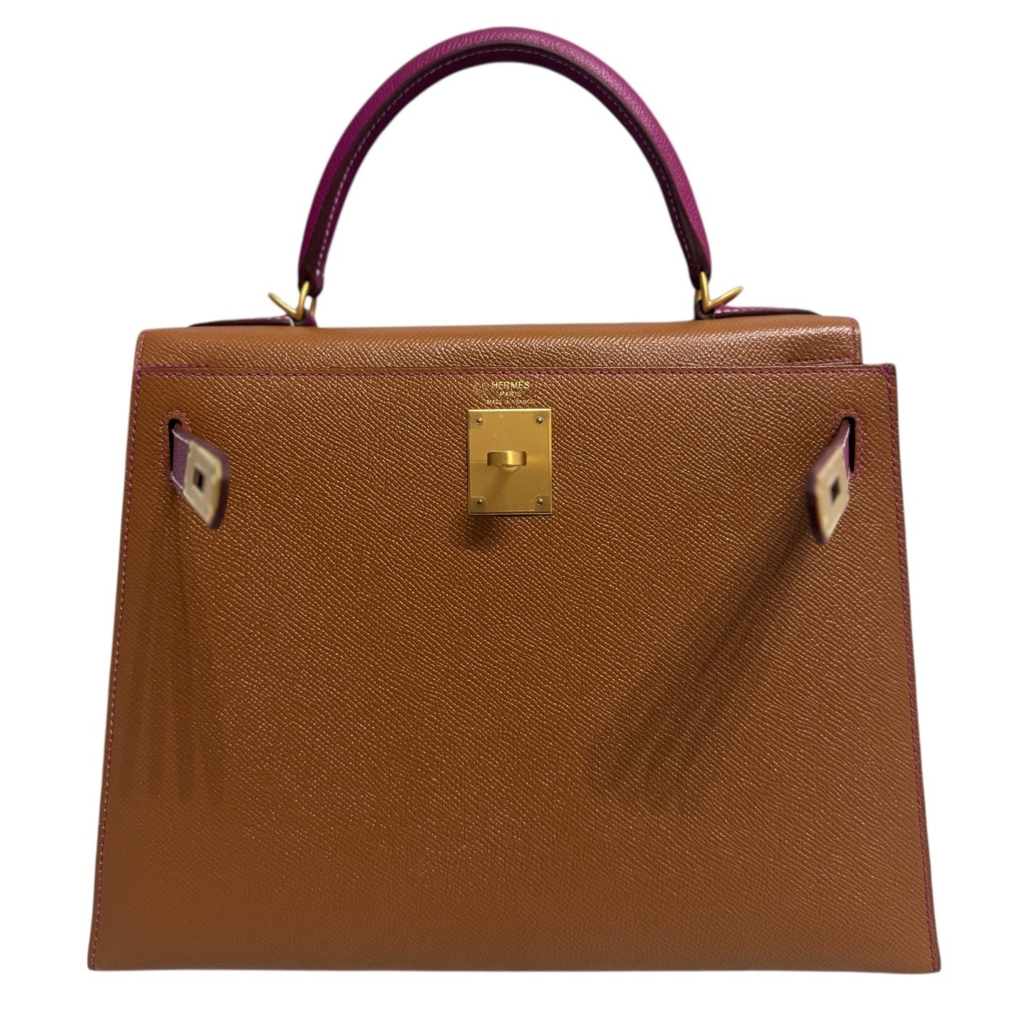 Hermes Kelly 28 Sellier Special Order Gold Tan Rose Pourpre Pink Brushed Gold