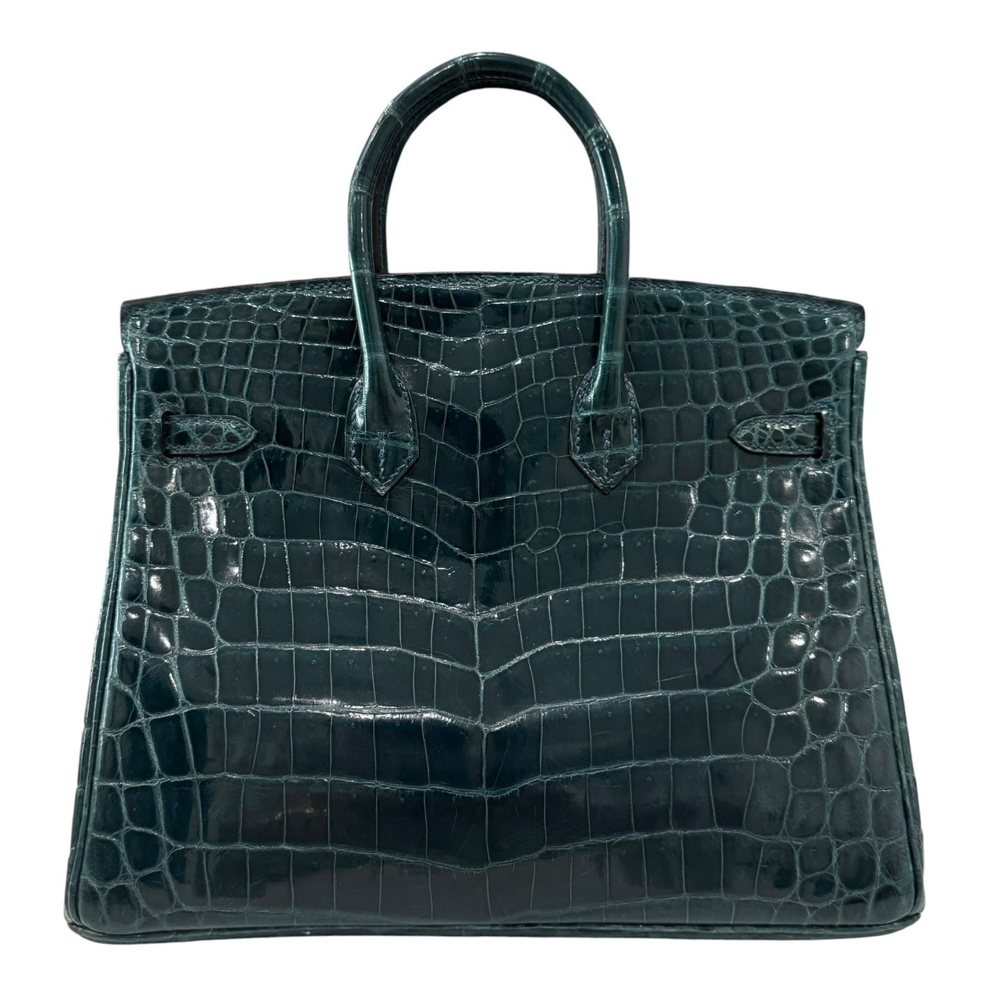 Hermes Birkin 25 Blue Colvert Green Niloticus Crocodile Leather Gold Hardware