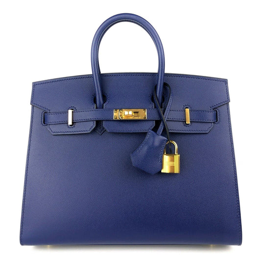 Hermes Birkin 25 Sellier Blue Sapphire Leather Gold Hardware Handbag